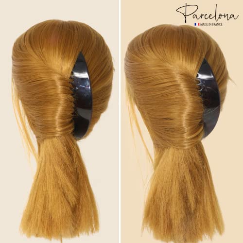 Parcelona Tortoise Shell Brown French Alice Hair Comb Set of 2 - Large 3.75" for Women & Girls
