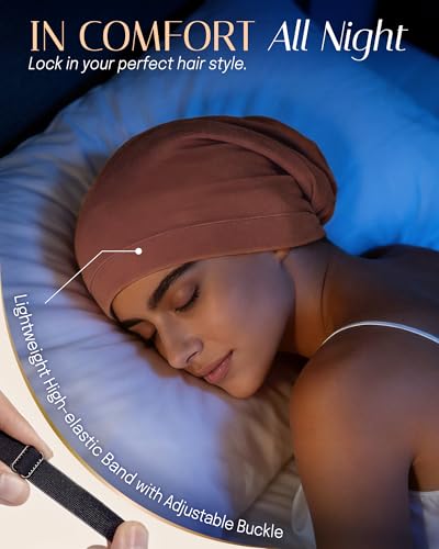OLESILK Medium Brown Red 100% Mulberry Silk Sleep Bonnet for Curly Hair