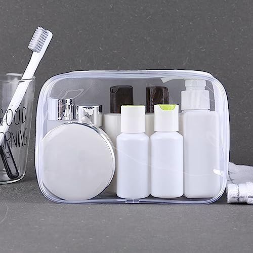 6 Pack Clear Waterproof Makeup Bags - Black & White Toiletry Organizer