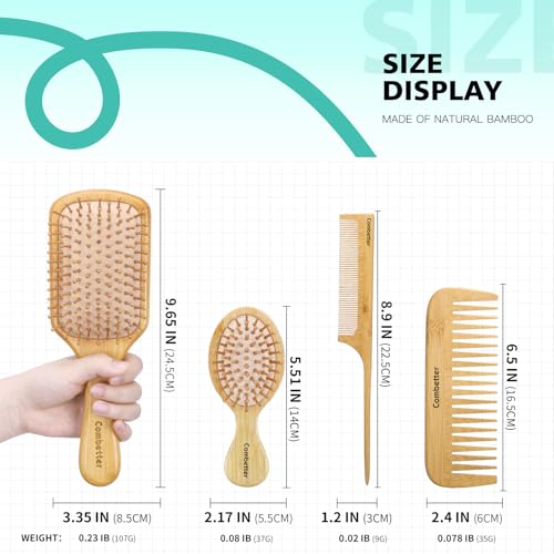 Bamboo Hair Brush & Comb Set for Women, Men & Kids - Square