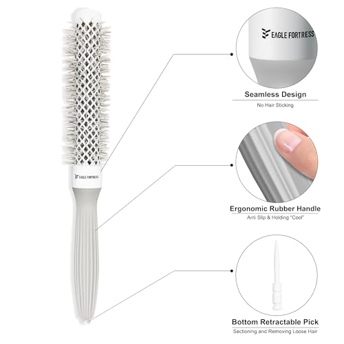 EAGLE FORTRESS 0.98 Inch Grey Ceramic Ionic Round Blowout Brush for Professional Styling