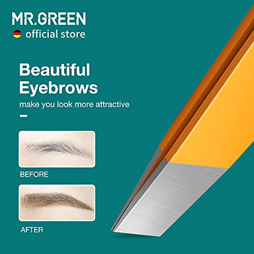 MR.GREEN Stainless Steel Eyebrow Tweezers - Colorful Slanted Makeup Tool (Orange)