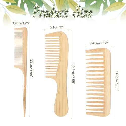 Natural Bamboo Anti-Static Hair & Beard Comb Set - Wide, Fine & Rat Tail