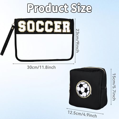 Soccer Makeup Bag Set - 2 Pcs Waterproof Cosmetic Travel Pouches for Women