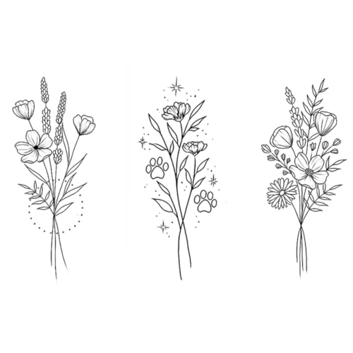 INKARTLINK Semi-Permanent Flower Tattoo Sheets M10 - 3 Bunches of Flowers, Waterproof & Long-Lasting