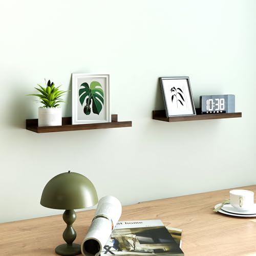 Walnut Floating Shelves Set - 14in Wall-Mounted Display Ledges