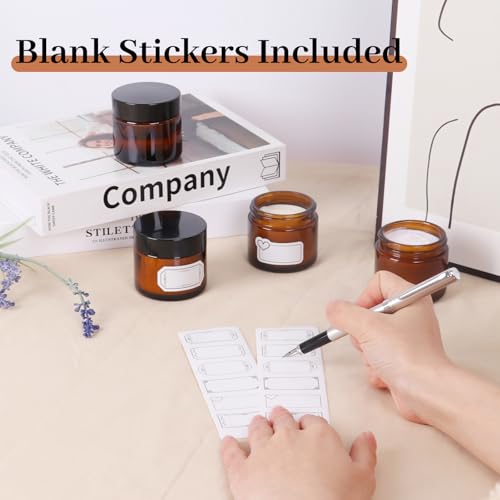 2 oz Amber Glass Jars 24-Pack with Airtight Lids & Stickers