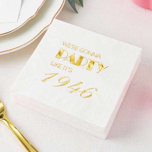 80th Birthday Napkins - 50 Pack Gold Foil 3-Ply Cocktail Napkins