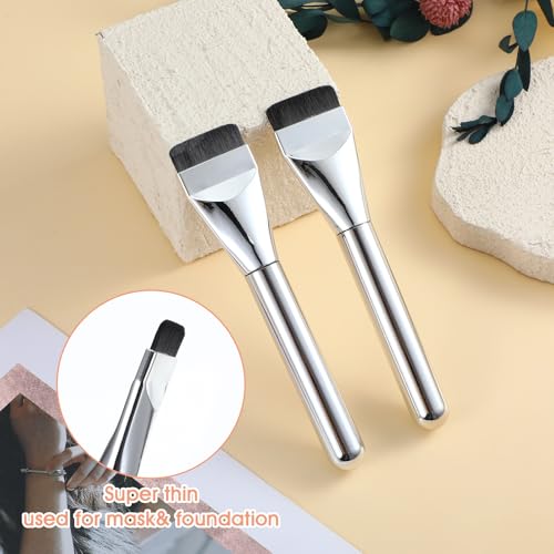 Ymapinc 4pc Silver Flat Foundation Brush Set – Thin Blade Liquid Foundation Brushes