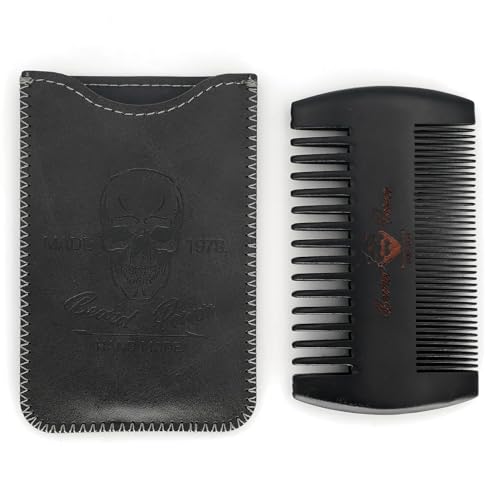 Travel Black Wooden Beard Comb for Men with Leather Case