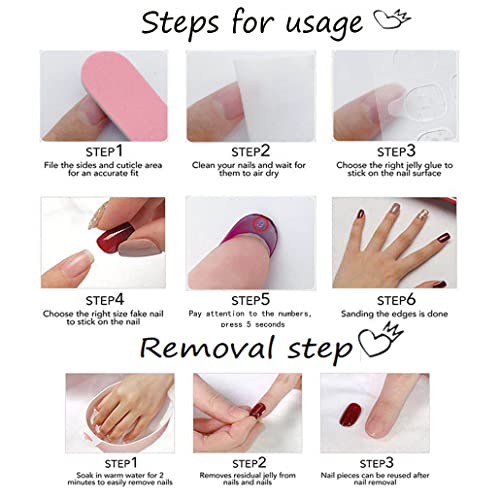 Foccna Long Press Pink Square French Fake Nails Summer Purple Full