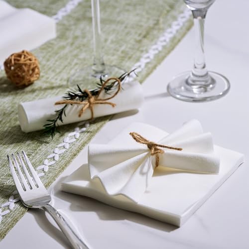 FOCUSLINE 100 Count Linen-Feel Disposable Cocktail Napkins - Soft & Absorbent Party Beverage Napkins