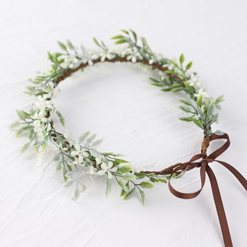 KorViSHOW Fairy Flower Crown Headband - Light Green Leaves & Floral Bridal Headpiece
