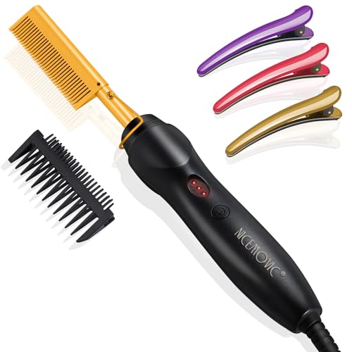 NICEMOVIC Ceramic Heating Hair Straightener Comb - Hot Pressing Brush