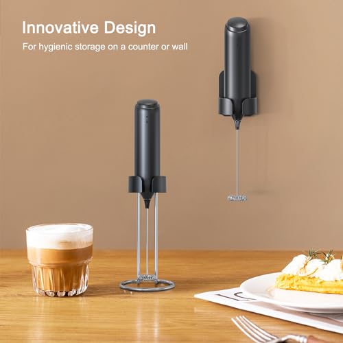 ELMWAY Rechargeable Handheld Milk Frother with Stand & Wall Mount