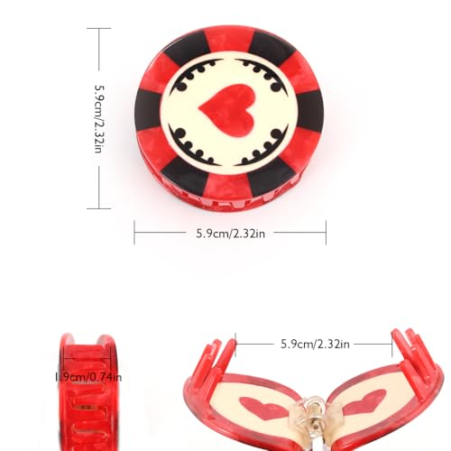 PERSONFUN Personalized Acetate Chip Hair Claw Clip - Las Vegas Gaming Chip Design, Red & Black, Variation Chip