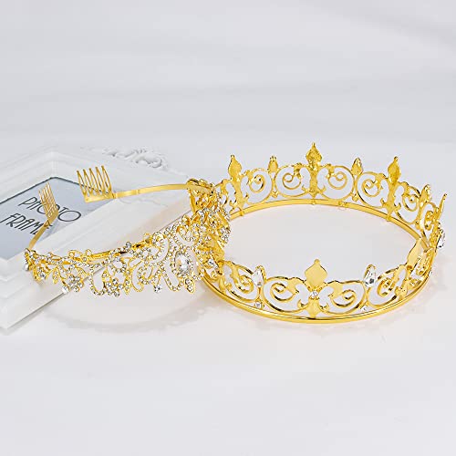 AOPRIE Gold King & Queen Tear Drop Tiara Crown Set for Weddings & Parties