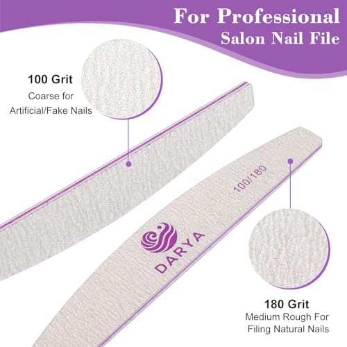 DARYA 100/180 Grit Nail Files - 100 Pcs Professional Double Sided Emery Boards