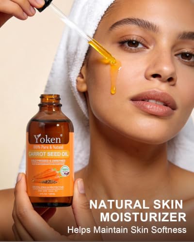 Yoken Cold Pressed Carrot Seed Oil 4oz - Pure Moisturizing Oil for Skin & Hair