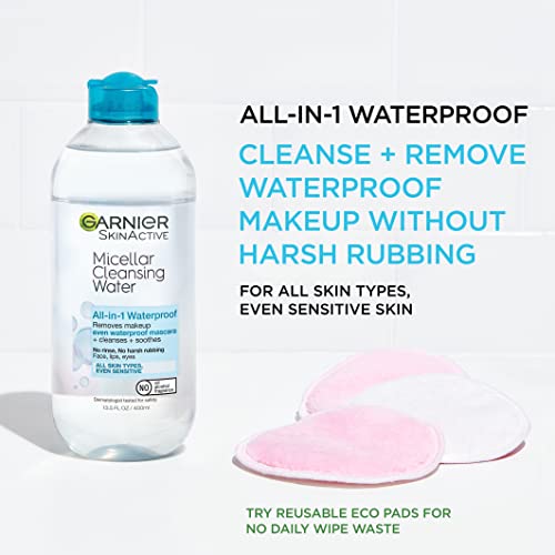 Garnier Waterproof Micellar Water 2-Pack, 13.5 Fl Oz - Makeup Remover for Sensitive Skin