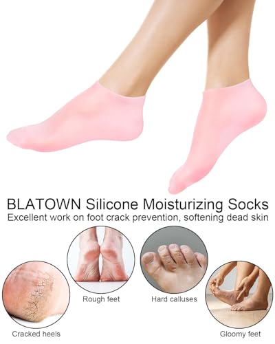 Pink Silicone Moisturizing Socks & Gloves Set for Foot & Hand Care, Reusable Spa Pedicure