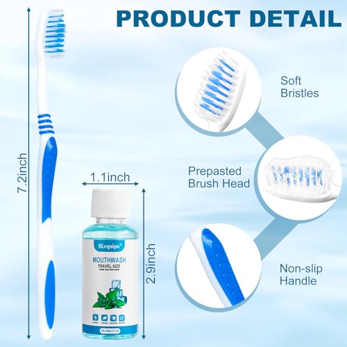 SLequipo 10-Pack Prepasted Disposable Toothbrushes with Mouthwash Travel Kit