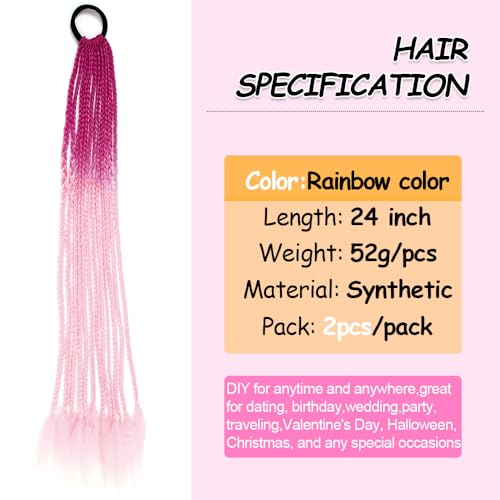 CISINPO 24-Inch 2-Pack Braided Ponytail Hair Extensions - Rose Red & Light Pink