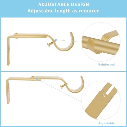 Heavy Duty Adjustable Curtain Rod Brackets - 3 Pack Gold
