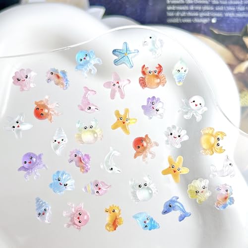 100Pcs Ocean Mini Resin Nail Art Charms - Sea Animal Designs