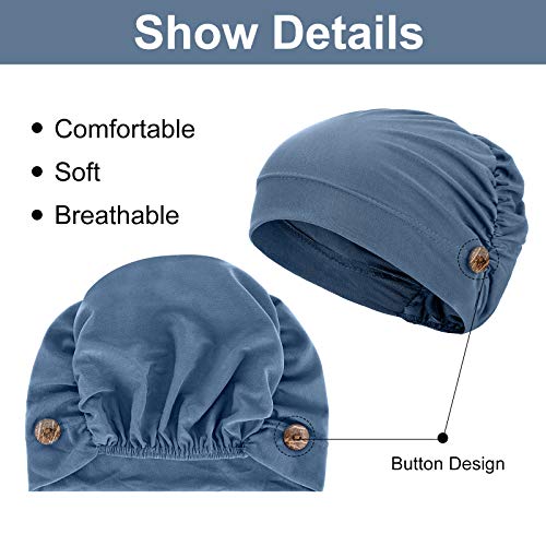 Geyoga 3 Pcs Bouffant Caps with Buttons - Navy Blue, Royal Blue, Blue | Unisex Medical Headwear