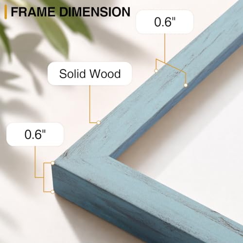 Vittanly Solid Wood 5x7 Picture Frame with Double Mat - Rustic Blue