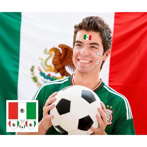 Mexican Flag Tattoos, 40Pcs Sports Body Face Waterproof Sweat Tattoos Stickers For Men Teenages Women(Mexico)