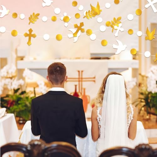 Baptism Garland Decorations - 8 Pcs Dove & Cross Hanging Banners
