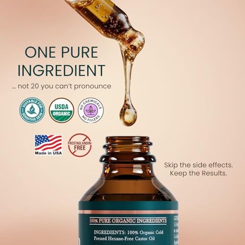Live Fraiche Organic Castor Oil Lash Serum for Hair Growth, Eyebrow Eyelash Growth Serum, 100% Pure Cold Pressed Hexane Free (2oz Glass Bottle + FILLED Mascara Tube)