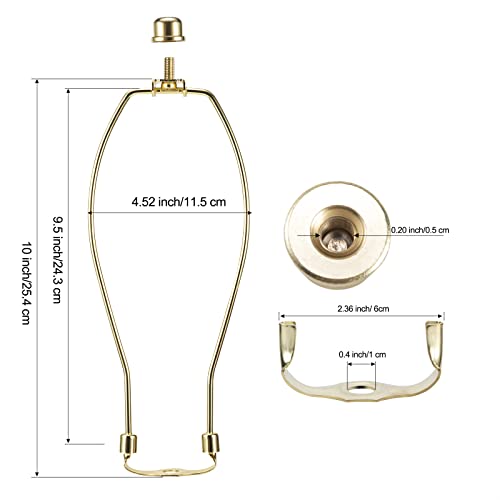 10-Inch Polished Brass Lamp Harp Kit - Pack of 2 with Bases & Finials