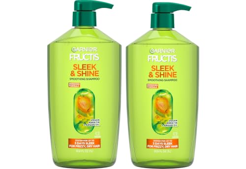 Garnier Fructis Sleek & Shine Shampoo, 33.8 Fl Oz (Pack of 2) - Frizz Control with Argan Oil & Vegan Keratin