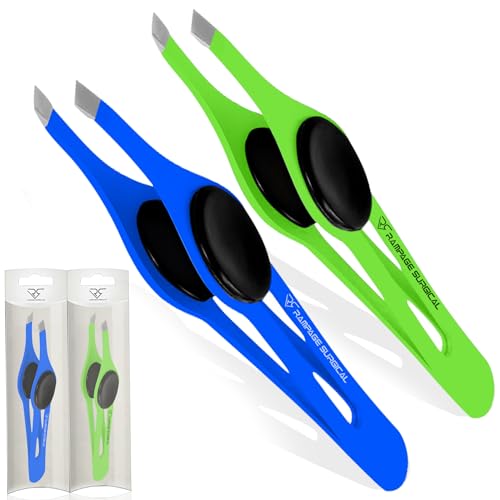 Professional Slant Tip Eyebrow Tweezers Set - Stainless Steel, Non-Slip Grip