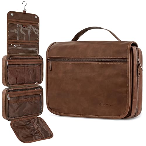 PAVILIA Dark Brown Large Hanging Toiletry Bag Travel Organizer for Men & Women