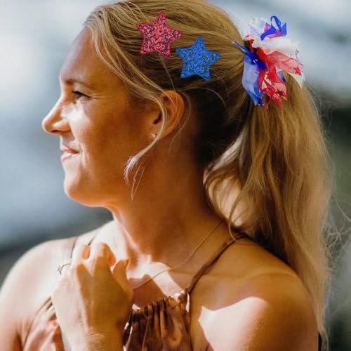 12pcs Patriotic Glitter Star Hair Clips for 4th of July