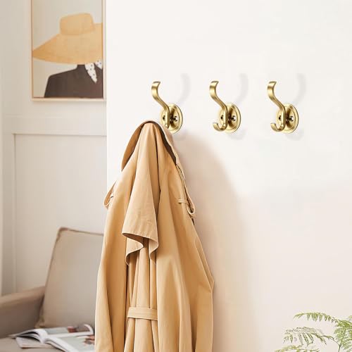 Brushed Gold Zinc Alloy Towel Hooks - Anti-Rust 3 Pack