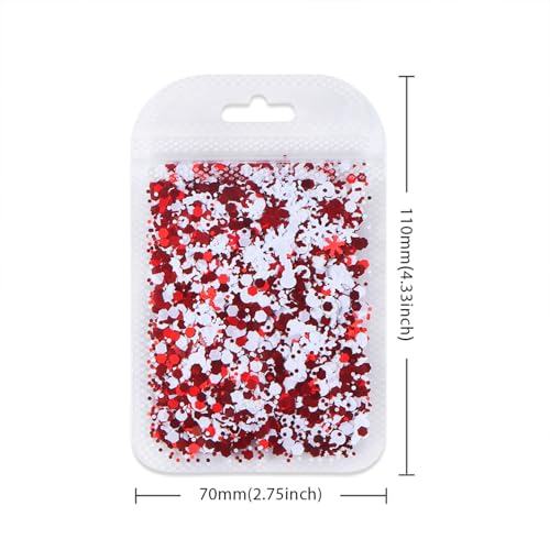 Tyuimhx Christmas Nail Art Glitter Sequins 3D Snowflake & Snowman Design - Red White, 9pcs