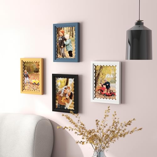 4x6 Yellow Wooden Picture Frame with Real Glass and Wavy Mat