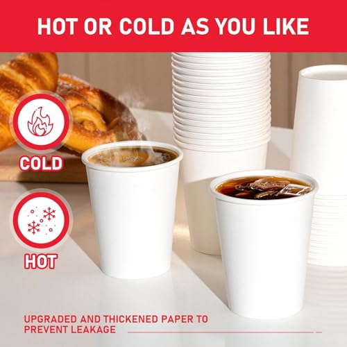 100 Pack 8 oz Disposable Paper Coffee Cups - Hot/Cold Beverage Use
