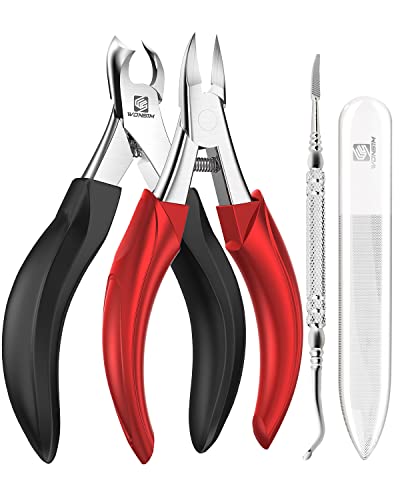 WONSIM Ingrown Toenail Clippers Set - 4Pcs Heavy Duty Stainless Steel Nail Tools for Seniors & Thick Toenails