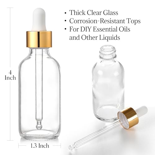 AOZITA 4-Pack 1oz Clear Glass Dropper Bottles with Funnel & Labels