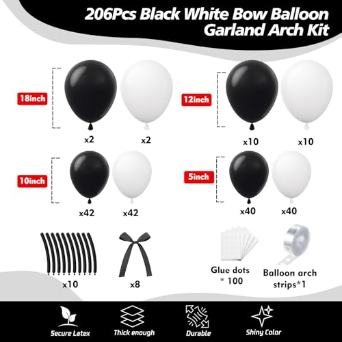 Black Bow Balloon Arch Kit - 206 Pieces for Elegant Parties