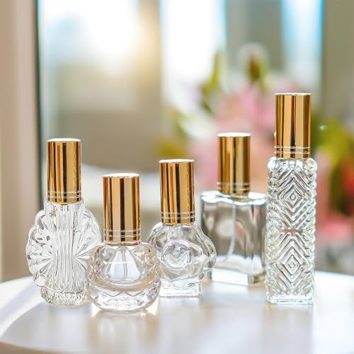 H&D HYALINE & DORA Gold Vintage Glass Refillable Perfume Bottles Set of 5