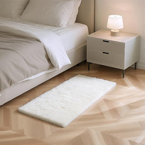 White 2x4 Fluffy Shag Area Rug with Non-Slip Backing