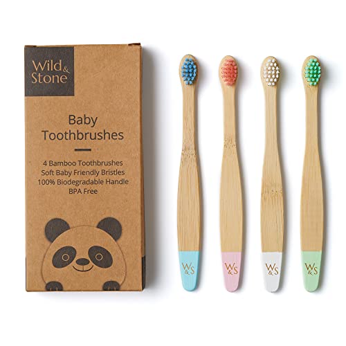 Wild & Stone Organic Baby Bamboo Toothbrushes - 4 Pack, Soft Bristles, Compostable Handle