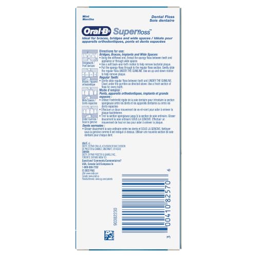 Mint Oral-B Super Floss Pre-Cut Dental Floss for Bridges & Braces – 50 Strands, Pack of 1